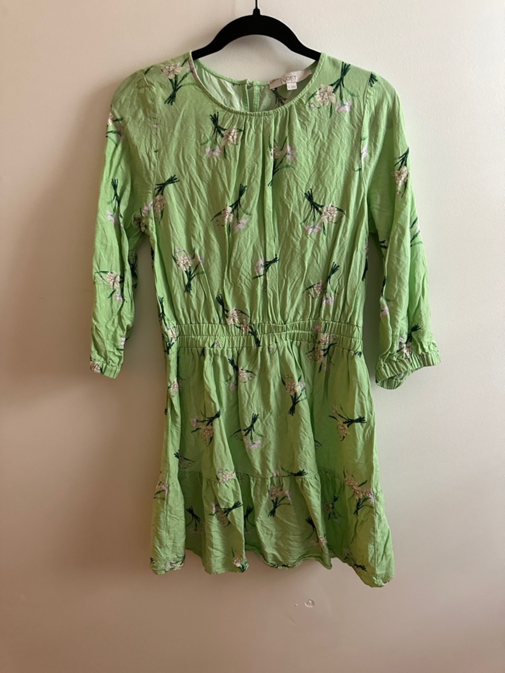 Loft Linen Light Green Floral Spring Dress